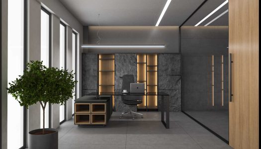 تصویر رندراتاق مدیریت طبقه دوم پروژه ساختمان اداری صبا میهن