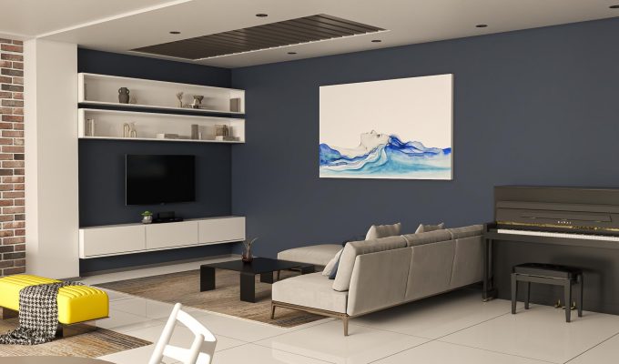 تصویر رندر تی وی وال پروژه دکوراسیون مسکونی در بندرعباس